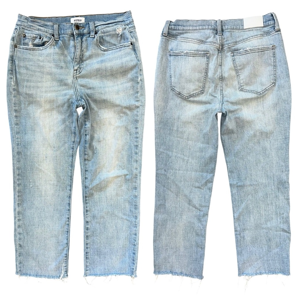 Revolve Pistola Monroe Mid Rise Cropped Cigarette Light Wash Raw Hem Jeans 29